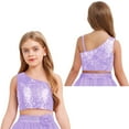 thumbnail image 5 of SiiRoh Kids Girls Sequin Crop Top Off Shoulder Sparkly Pageant Prom Party Tank Tops Dancewear Purple 16, 5 of 6