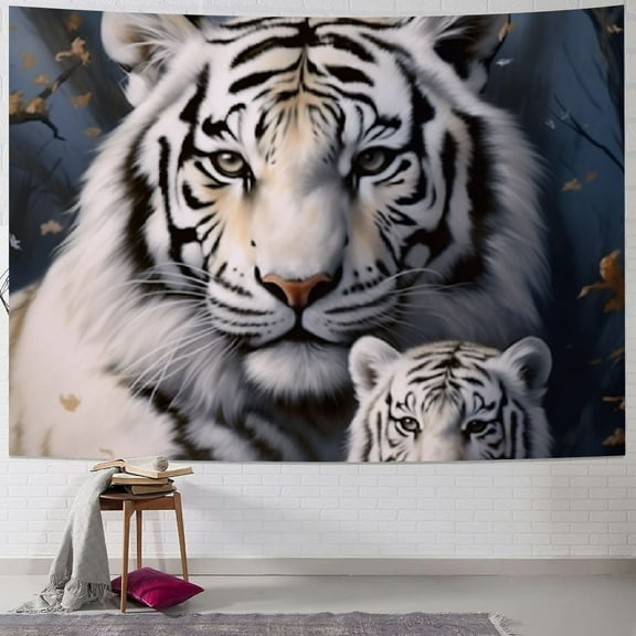 Fenyluxe  White Tiger print Tapestry Wide Wall Hanging Vintage Lightweight Wall Blanket Easy to Install Soft Mural for Bedroom Dorm Bath Home Wall Art Decor 40x30inch