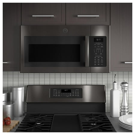GE - 1.7 Cu. Ft. Over-the-Range Microwave - Black Stainless Steel