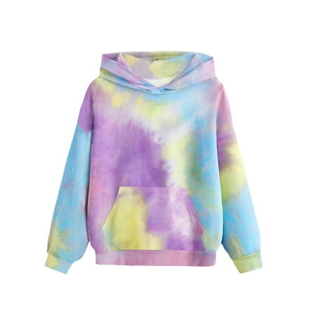 

LNWUY (4-14 Years) Boys and Girls Hooded Gradient Printing Casual Round Neck Hooded Long-Sleeved Pocket Hooded Sweater Top Yellow 13 Years