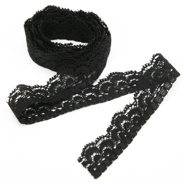 Cinta de encaje negro, 10 yardas, 0,59 pulgadas de ancho, elástico, cómodo patrón Floral, adorno de encaje para decoraciones, costura DIY