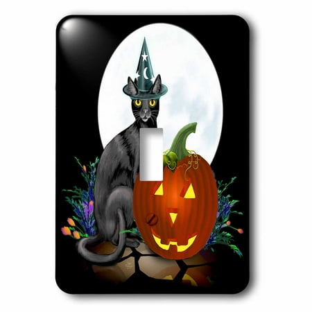 3dRose Witchy Kitty sits next to a glowing JackoLantern on Halloween night beneath the bright full moon, 2 Plug Outlet Cover