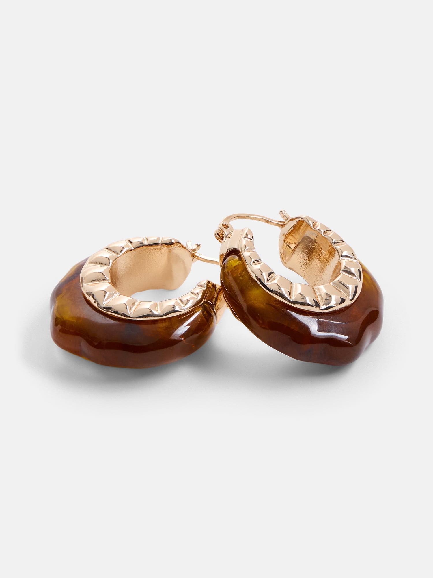 Scenario Women's Gold-Tone Brown Swirl Textured Hoop Earrings