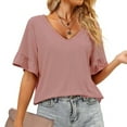 thumbnail image 4 of USSUMA Womens V Neck Tops Ruffle Short Sleeve Knit T-Shirt Blouses Summer Casual Loose Flowy Shirts, 4 of 8