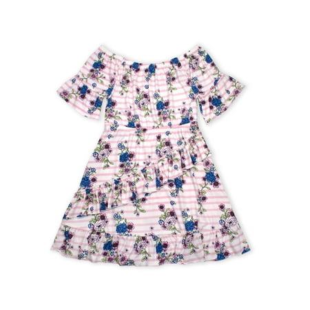 Ruffled Wrap Dress - Short Sleeve Ruffled Faux Wrap Dress (Big Girls)