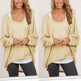 thumbnail image 2 of Women's V Neck Long Sleeve Waffle Knit Top Off Shoulder Oversized Pullover Sweater, 2 of 2