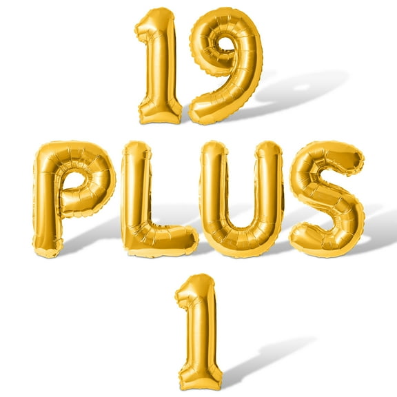 Letter Balloons - 19 PLUS 1 16" Inch Alphabet Letters Foil Mylar Balloon 20th Birthday Party Banner (Gold)