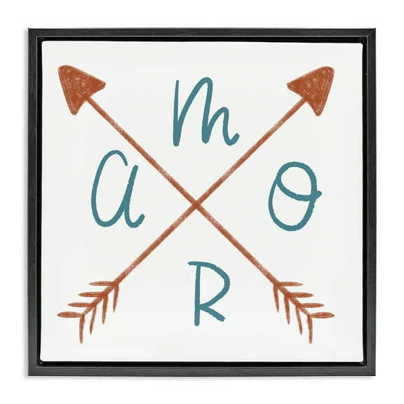 Stupell Industries Amor con Flechas Cruzadas Typography and Symbols Painting Black Floater Framed Art Print Wall Art, 18 x 18