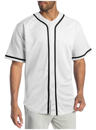 Men's Button Down Cotton Baseball Jersey - Tank Tops | Hat and Beyond Medium / White