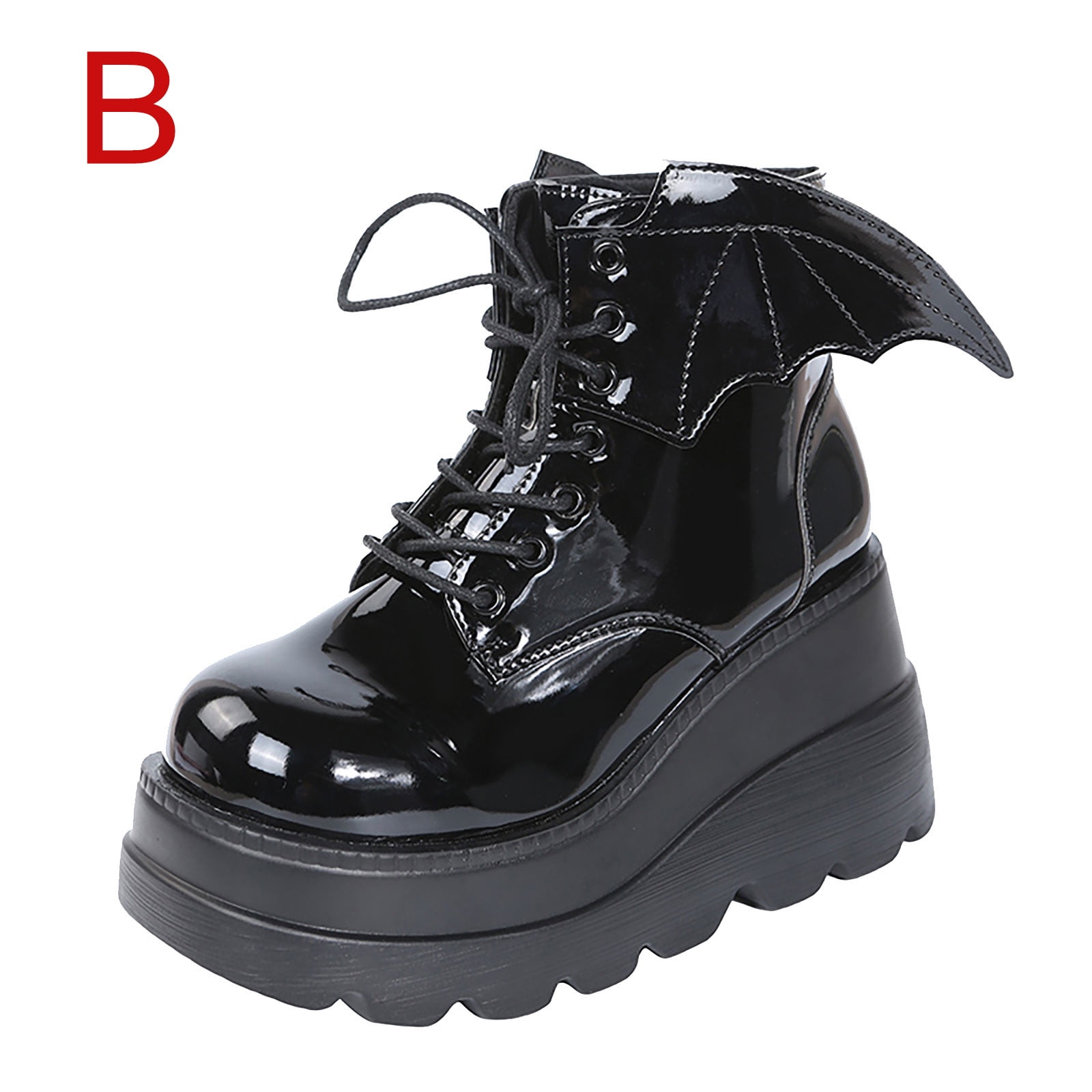 Penkiiy Women's Black Goth Platform Ankle Boots with Bat