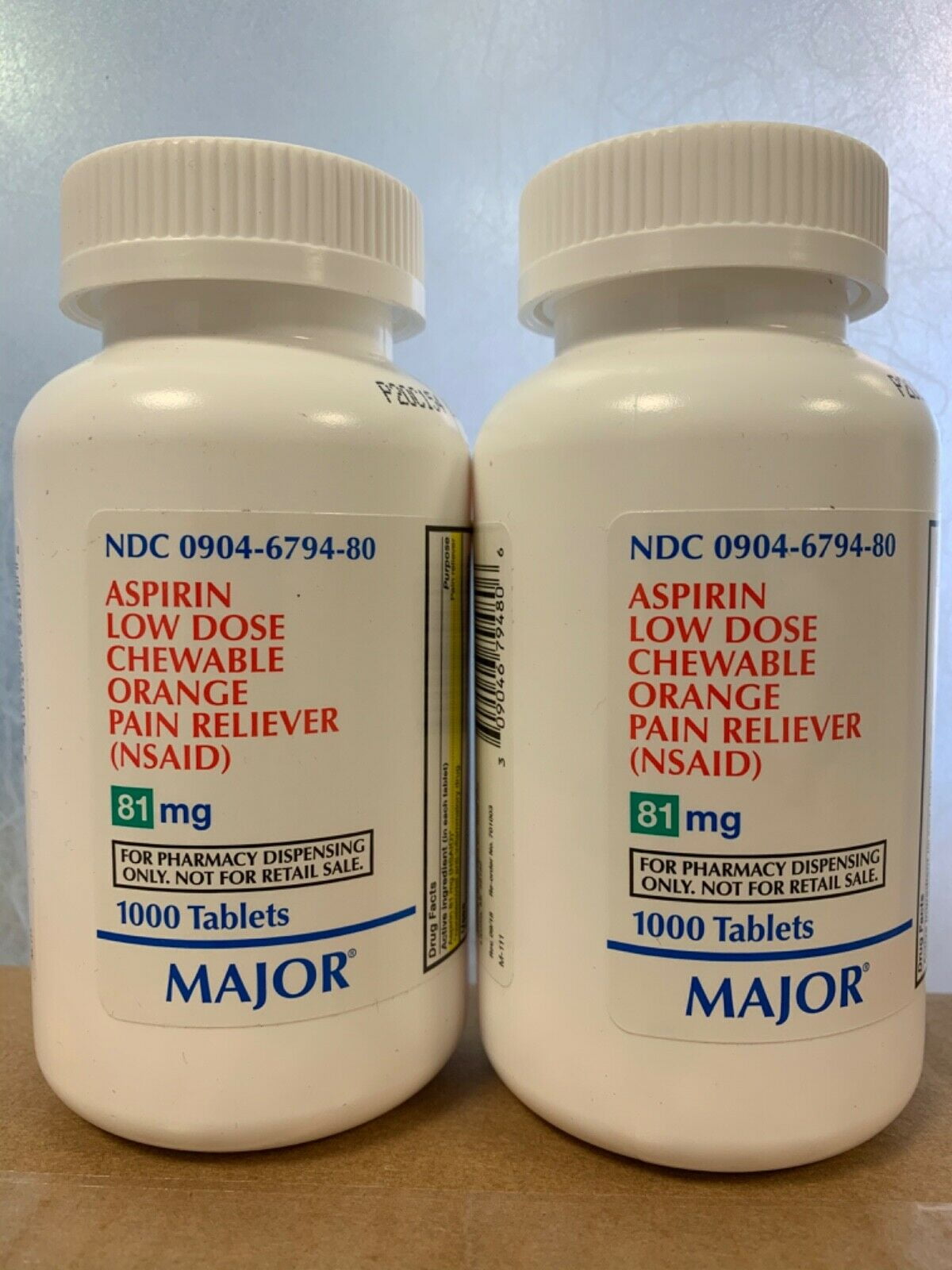 (PACK OF 2) Low Dose Aspirin Baby Chewable Tablets, Orange, 81mg 1000