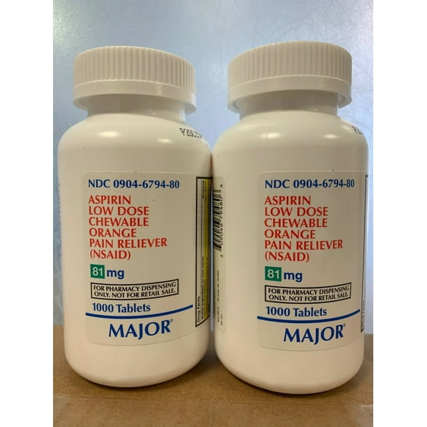 (PACK OF 2) Low Dose Aspirin Baby Chewable Tablets, Orange, 81mg 1000