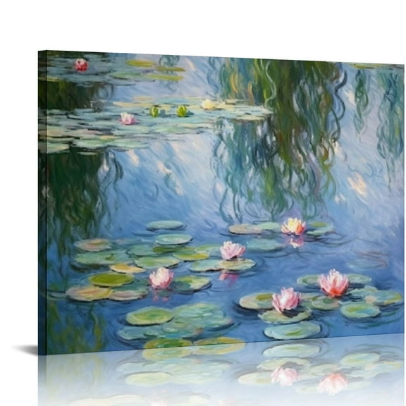 COMIO Large Water Lilies by Claude Monet Canvas Wall Art Famous Painting - Classic Canvas Art Wall Decor Picture Print with Framed for Home Office Wall Decor-20x16 inch