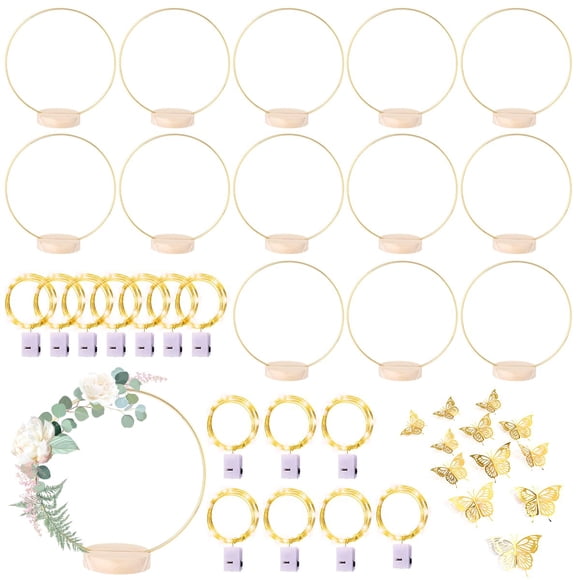 Juego de aros florales MJRASG con soporte y guirnalda de luces LED de 30 cm, 14 unidades