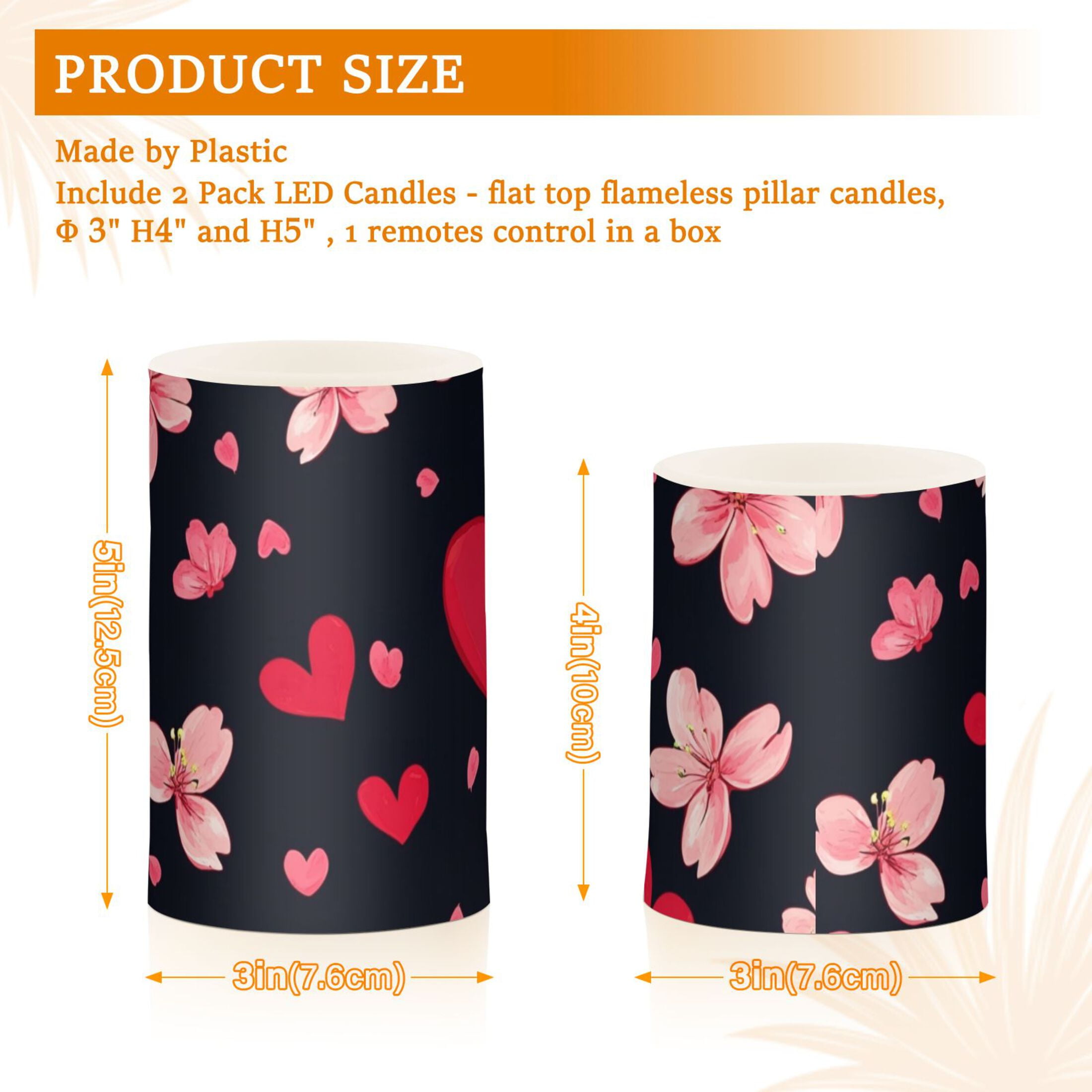 Valentine Cherry Blossom Heart Flickering Flameless Candles LED Tealight Battery Operated with Remote Set of 2 Holiday Decor Ornaments
