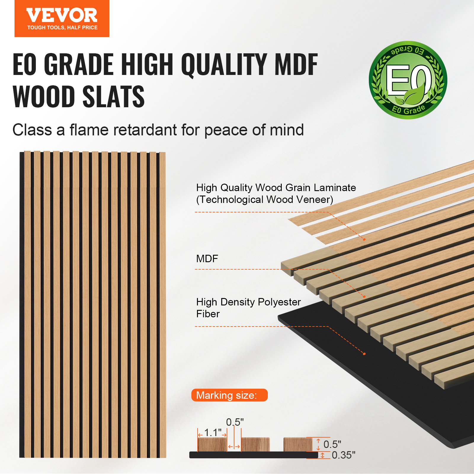 VEVOR Wood Slat Acoustic Panels, 23.6 x 47.2 inch, MDF Accent Wooden Wall Panels for Modern Interior Wall Decor, Faux Wood Wall Board Panels for Noise Reduction, Light Oak