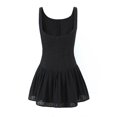 thumbnail image 3 of Women Summer Sleeveless Button Up Cinch Waist Pleated Hem Backless Solid Color Mini Tank Dresses White, 3 of 5