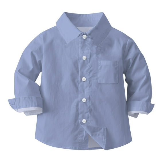 NAISIBABY Kids Boys Girls Shirt Tops, Solid Color Lapel Long Sleeve Buttons School Uniform Shirts Blue 3-4T