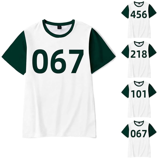 Disfraz de juego de calamar Rojo Verde para mujer jersey de camiseta de manga corta cosplay 067 S