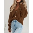 thumbnail image 3 of Women's Chunky Knit Open Front Sweater Long Sleeve Button Loose Short Cardigan Outerwear Coats, 3 of 15