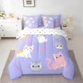 thumbnail image 2 of Cat Bedding Set Twin Size 7 Piece Cute Cats Bed In A Bag With Sheets Pillow Covers Cartoon Pet Animal Paw Comforter Set Reversible Colorful Polk Dots Stars Bed Set, 2 of 5
