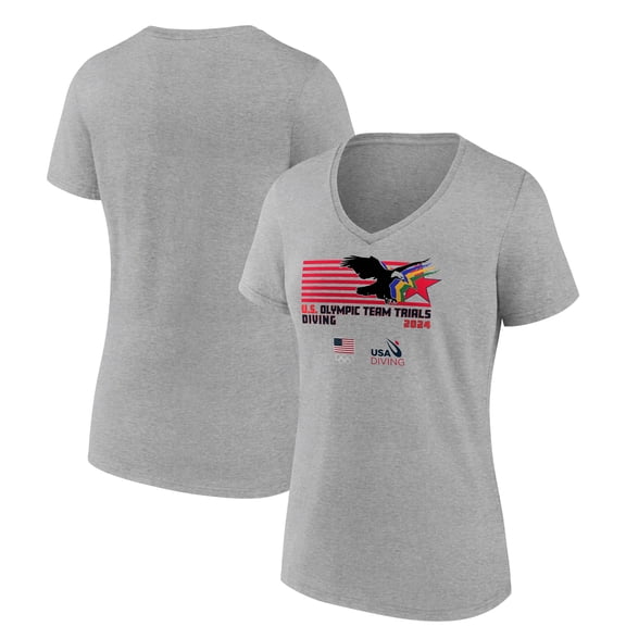 Women's Gray USA Diving 2024 U.S. Olympic Team Trials Plunge Flight V-Neck T-Shirt