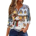 thumbnail image 2 of Jsaierl Christmas Shirts for Women Plus Size Snowman Print Tees Classic Cotton Button V Neck T-shirt 3/4 Sleeve Xmas Blouse Tops S-3XL, 2 of 5