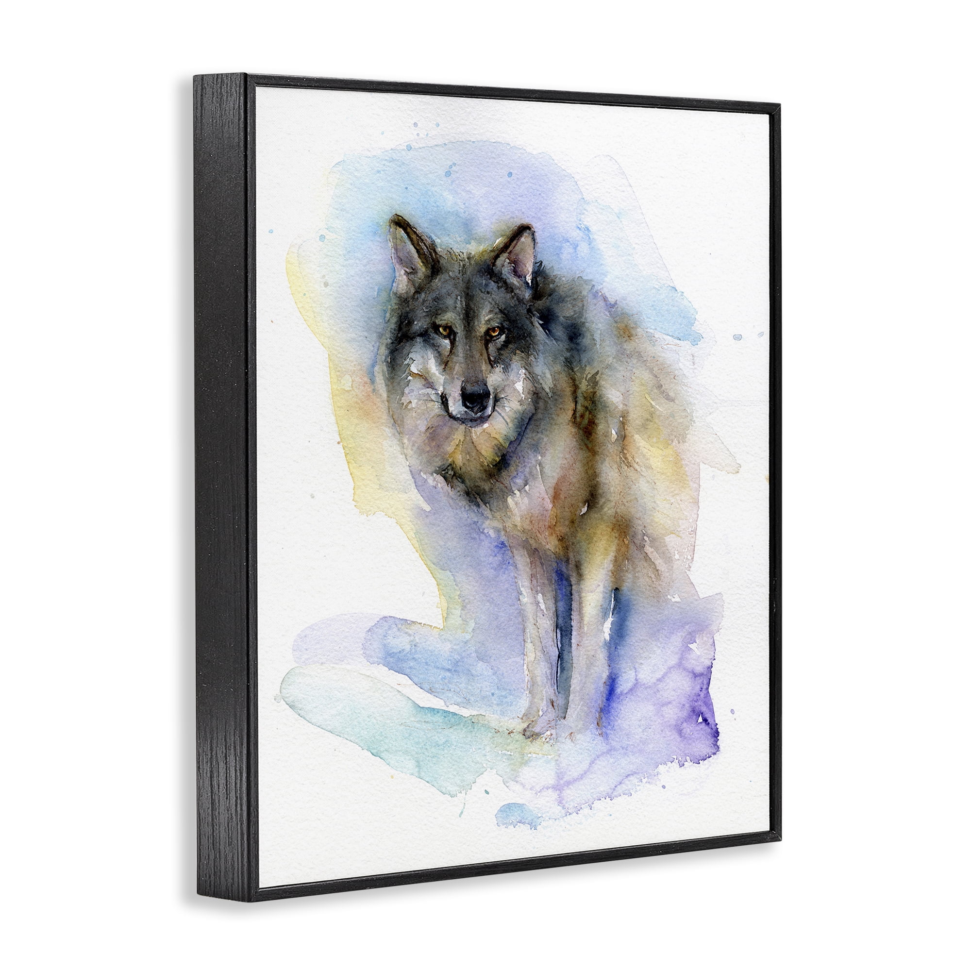 Stupell Industries Watercolor Wolf in Snow Animals & Insects Painting Black Framed Art Print Wall Art, 11 x 14