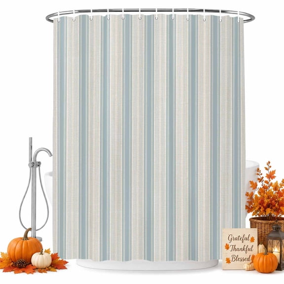 Vintage Light Blue Striped Shower Curtain Set - Long 72" x 84" Washable Bathtub Curtain with 12 Hooks, Farmhouse Stripes Aesthetics Waterproof Fabric Stall Shower Curtains for Bathroom/Bathtub Décor