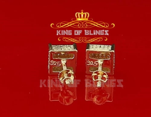 King of Bling's 0.15ct Yellow Diamond 925 Sterling Silver Stud Women's/ Men's Square Earrings