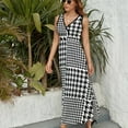 thumbnail image 4 of Maxi Dress Vintage Houndstooth Dress Patchwork Print Korean Fashion Boho Beach Long Dresses Female Sexy Printed Gift Idea, 4 of 7