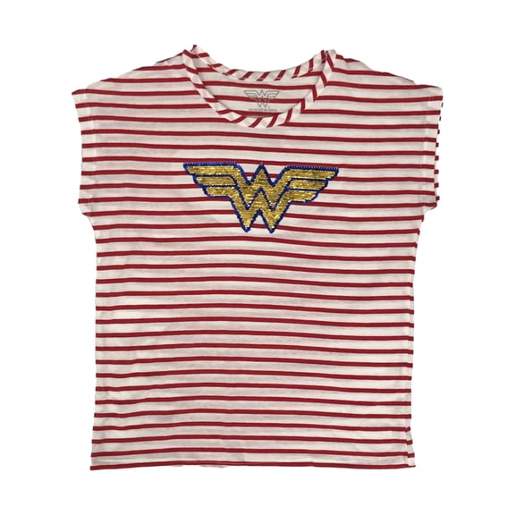 Wonder Woman Girls Short Sleeve Red Flip Sequin Tee Shirt T-Shirt L (10/12)