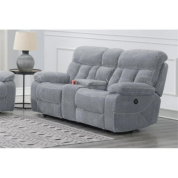 Pemberly Row Modern Polyester Fabric Power Console Loveseat in Stone