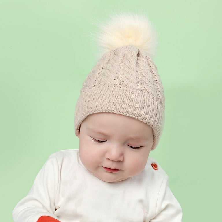 Kids Winter Hat Toddler Knitted Pom Beanie Hat Cotton Lined Faux Cap Baby  Girls Boys Hat