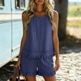 thumbnail image 2 of Avirosel Women's 2 Piece Sets Cotton Ruffle Pajama Set Sleeveless Lace Trim Top and Short Pants Set for Summer Blue, 2 of 9