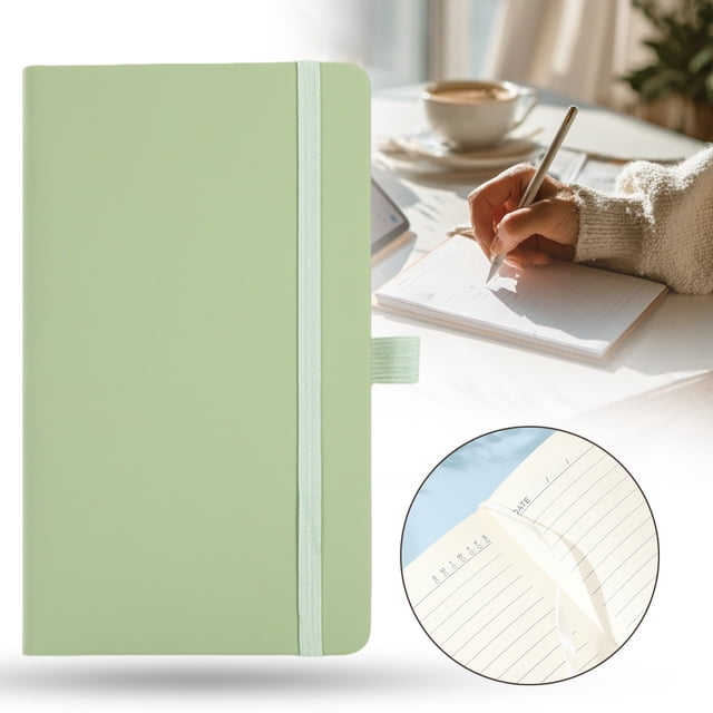 FENGGHAO A6 Ruled Notebook Hardcover Lined Journal Light Green Thick Paper Diary for Writing Office Work Travel Note Taking