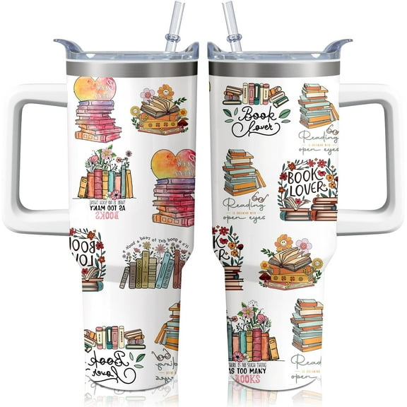 40oz Book Lovers Gifts Reading Tumbler with Lid and Straw for Women, Stainless Steel Insulated Cup, Coffee Mug Water Bottle for Bookworm Readers Librarian Bookish