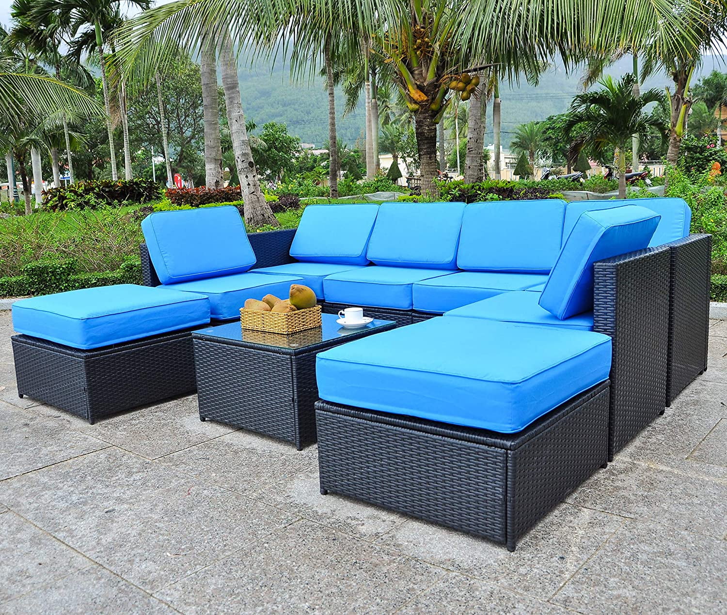 Mcombo Patio Furniture Sectional 9 Pieces Wicker Sofa Set All Weather Outdoor Seating Black