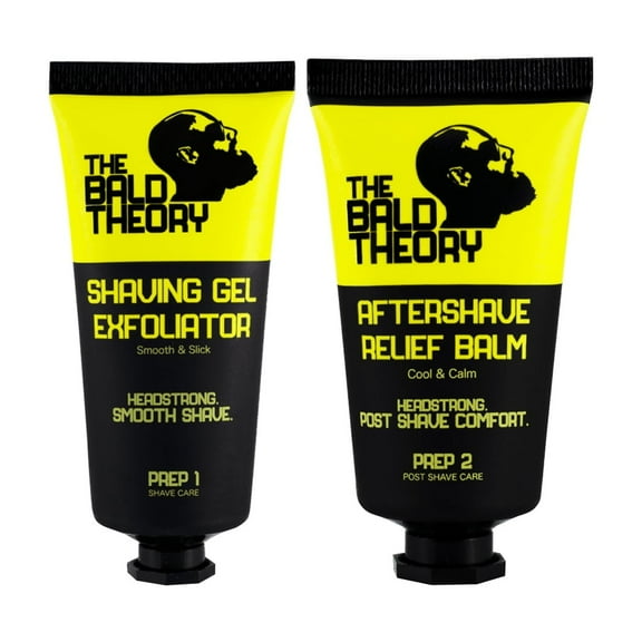The Bald Theory Kit, Shaving Gel Exfoliator & Aftershave Relief Balm, Hyaluronic Acid Deep Hydration, Soothing Organic Aloe Vera, Instantly Calms & Soothes Damaged Skin, Tea Tree Oil Redness Reducer.