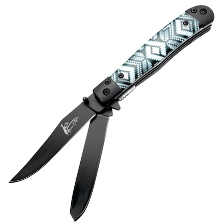 TheBoneEdge 7.5 Black 2-Blade Tactical Pocket Knife with 3D Printed Handle and Steel Bolster