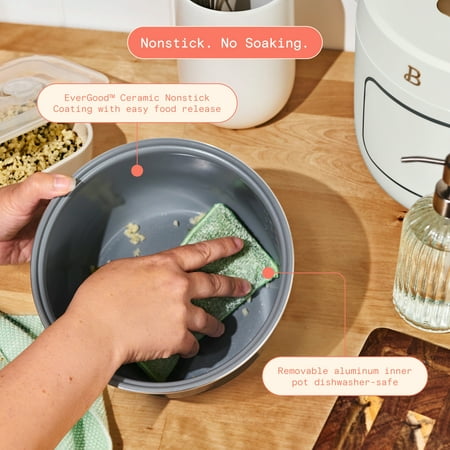 Beautiful 14-Cup Cooked, 6-Cups Uncooked Electric Rice and Grain Cooker, EverGood™ Ceramic Nonstick Coating, White Icing by Drew Barrymore