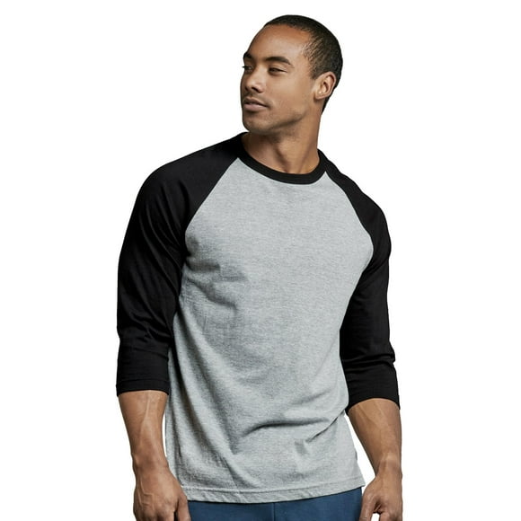 TOP PRO Men's 3/4 Sleeve Casual Raglan Jersey Baseball Tee Shirt (L, Black/Light Gray - 1)