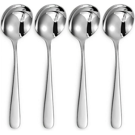 Nmkwnr 4 Pack Stainless Steel Spoons Round Soup Spoon Set Flatware Set for Home, Kitchen or Restaurant, 4.9inch