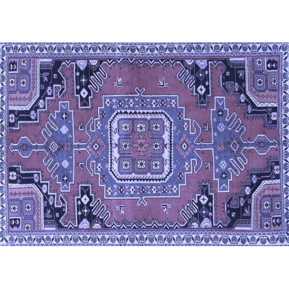 Ahgly Company Machine Washable Indoor Rectangle Medallion Blue Traditional Area Rugs, 7' x 9'