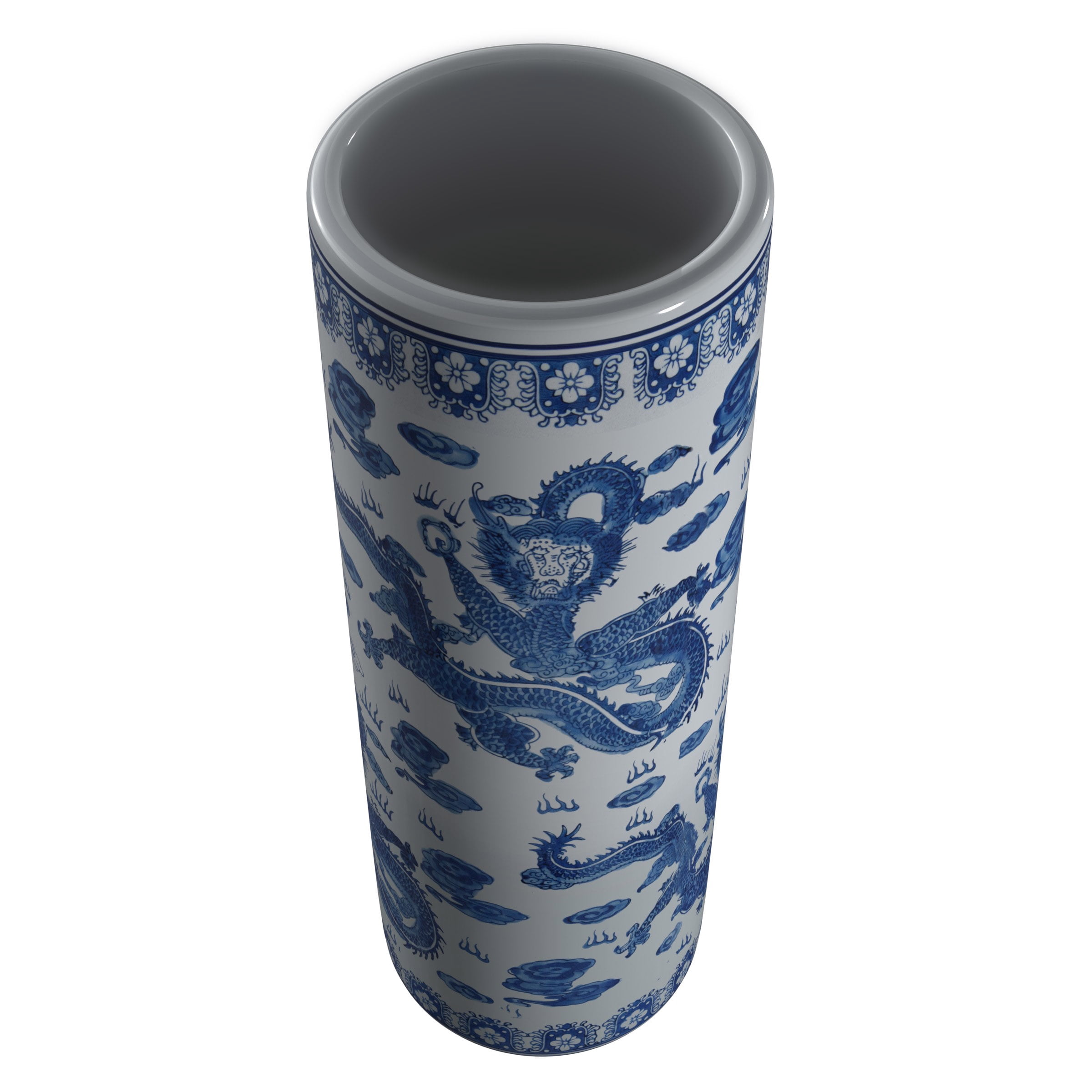 Red Lantern 24" Dragon Blue & White Porcelain Umbrella Stand