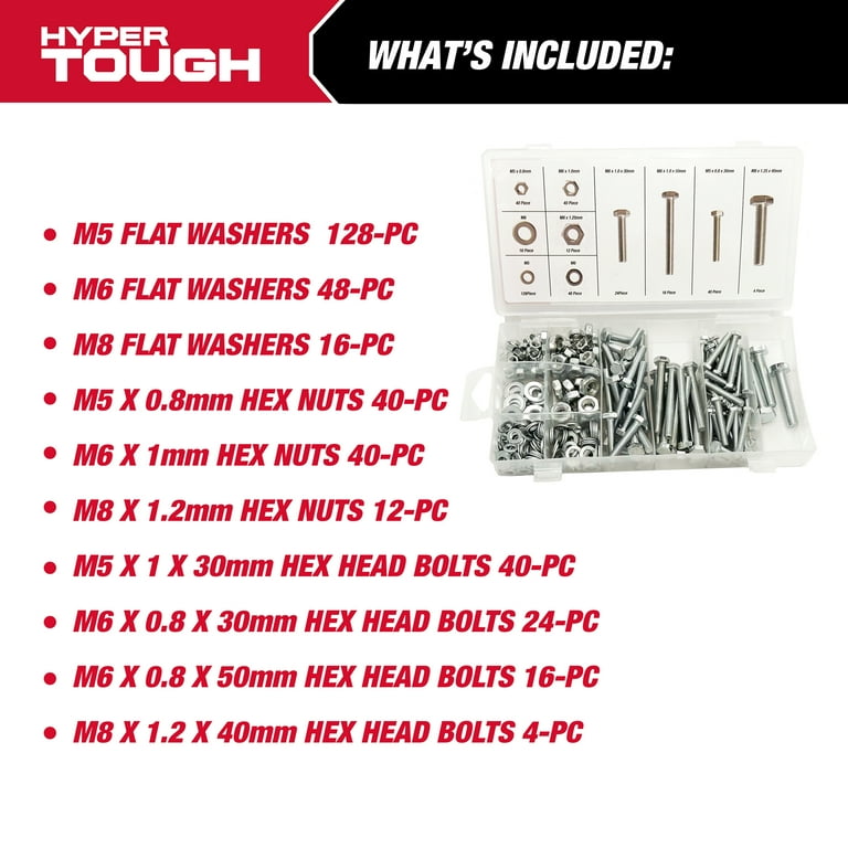 Hyper Tough Nut Washer and Bolt Set with Case 368 Pieces M5