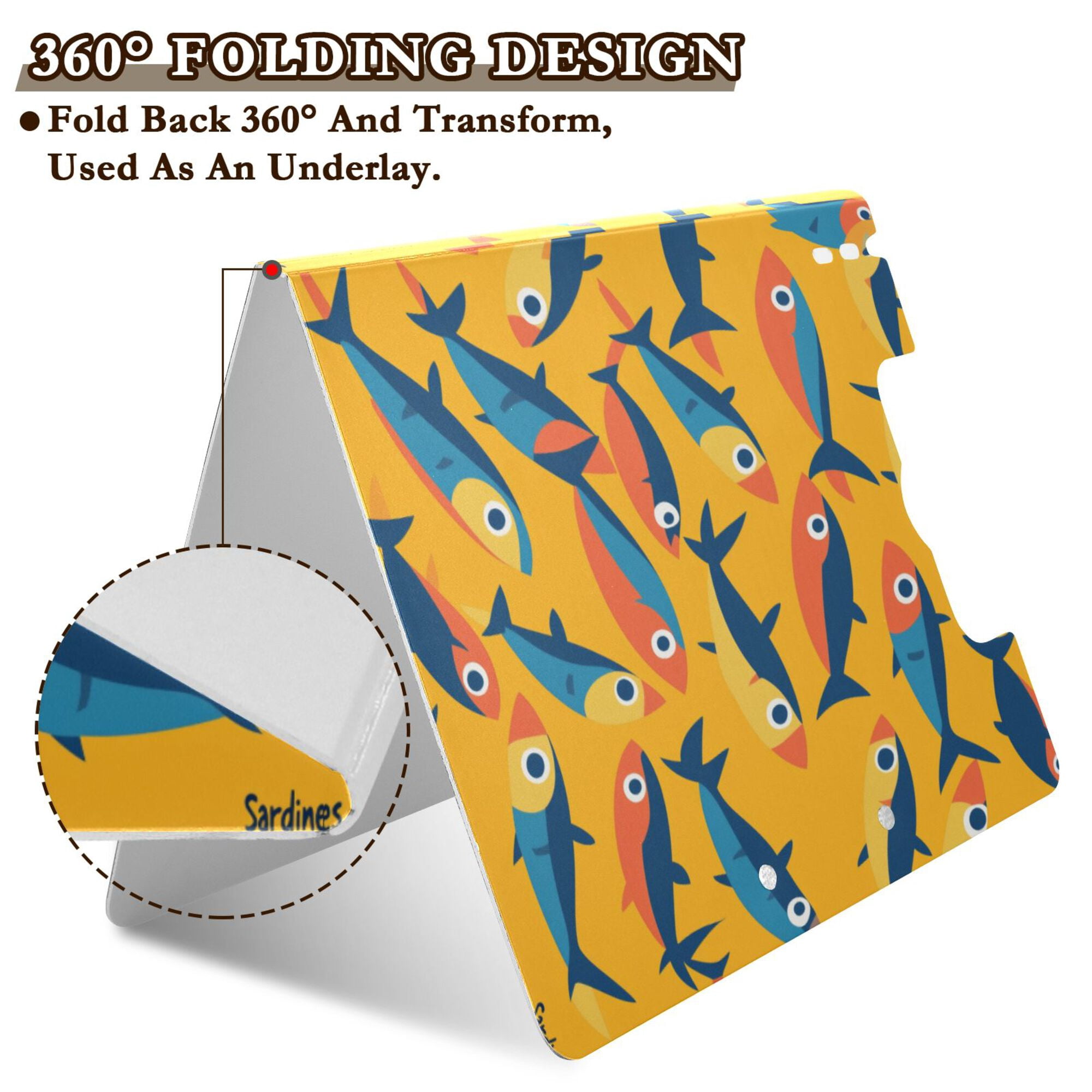 FORMRS A4 Clipboard Folder with Pen Holder Horizontal Foldable School Office Binder, Yellow Sardines Pattern