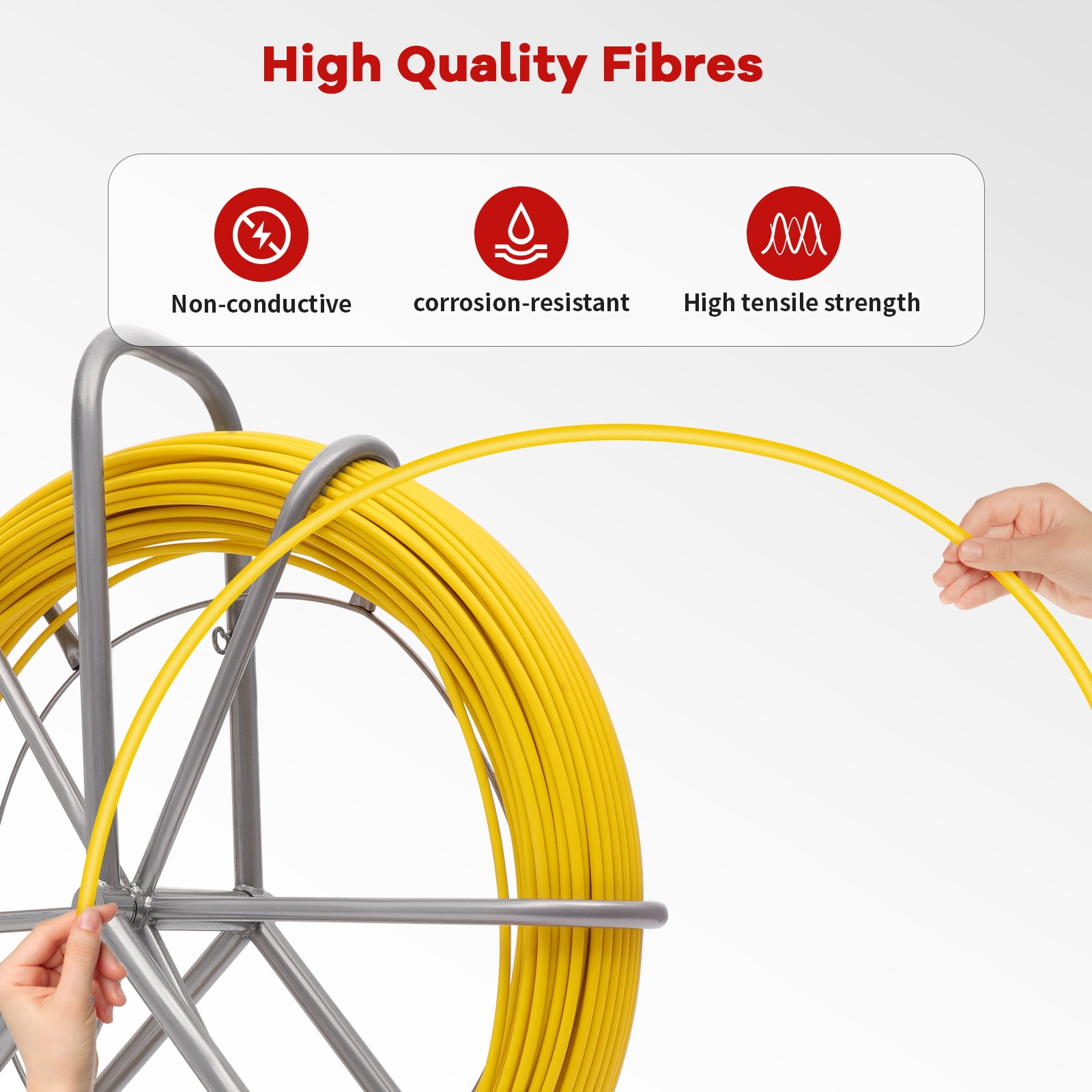 656FT Fiberglass Fish Tape 1/4 inch(6MM), High Strength Flexible Wire Puller, Non-Conductive Electrical Fish Tape for Wall/Conduit Cable Running Installation