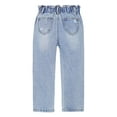 thumbnail image 2 of KIDSCOOL SPACE Baby Girls Jeans,3 Buttons Decoration Elastic Waist with D-ring Denim Pants,Light Blue,3-4 Years, 2 of 6