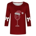 thumbnail image 3 of Christmas T Shirt for Women 3/4 Sleeve Holiday Tops Funny Wine Glass Print Casual Festive Xmas Tees Cute Outfits, 3 of 3